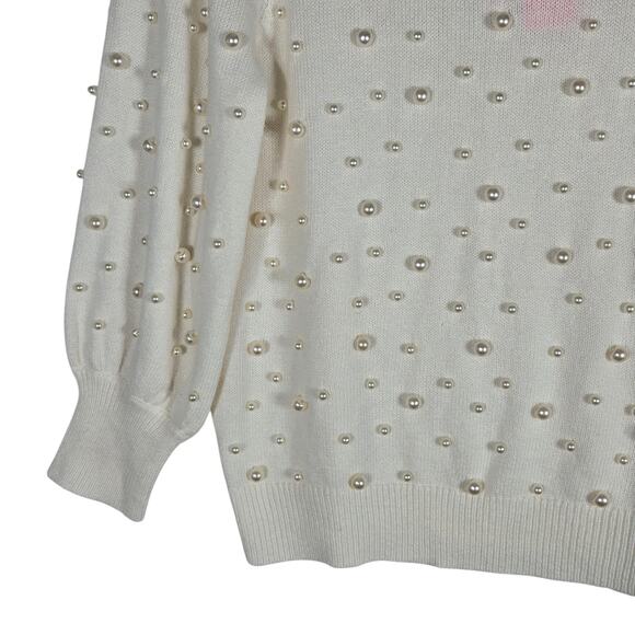 Lilly Pulitzer Ginny Pearl Sweater Womens XL NEW White Embellished Puff Sleeves - Picture 3 of 12